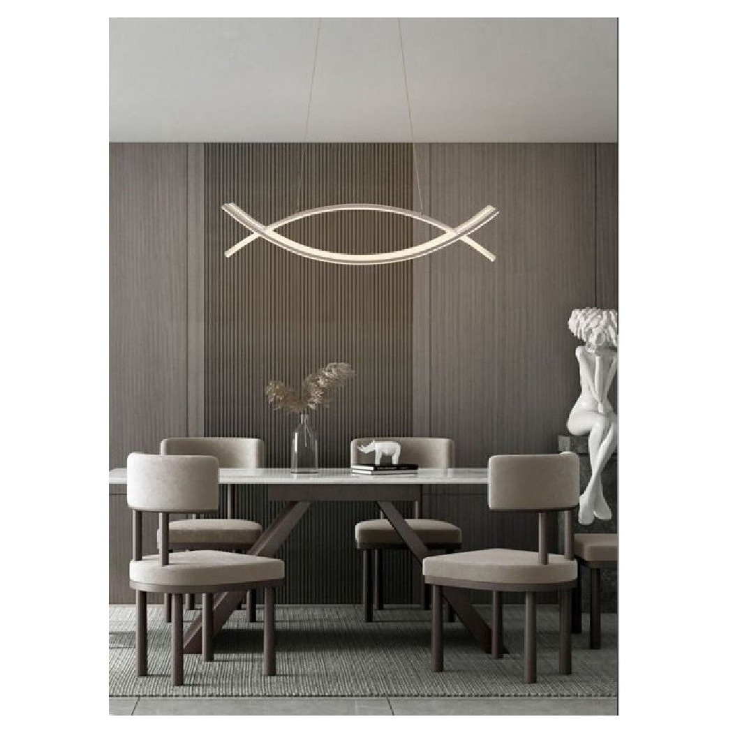 foto del prodotto trade shop lampadario a sospensione moderno 2 linee curve incrociate luce 4000k 6500k lp 27 bianco naturale 
