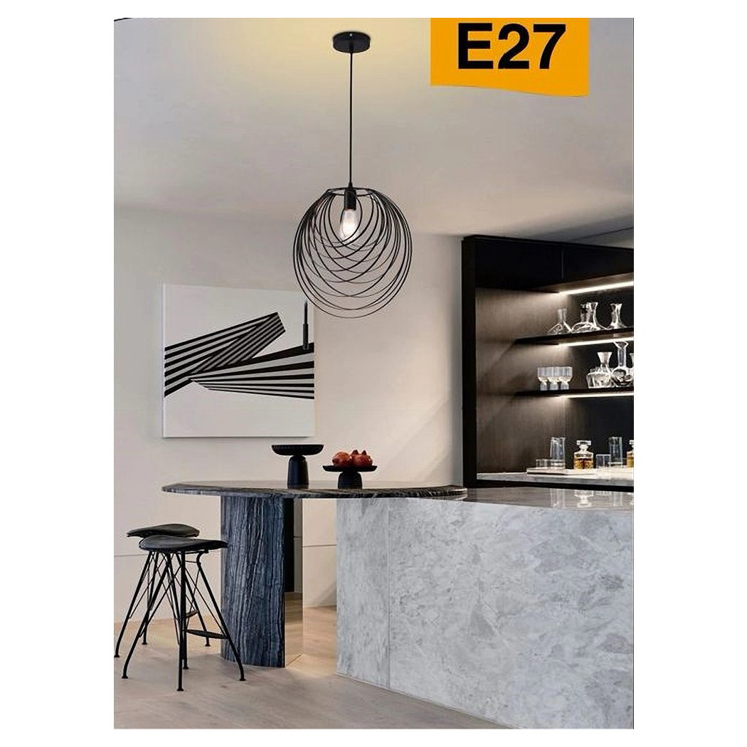 foto del prodotto trade shop lampadario a sospensione nero e27 lampada geometrica da soffitto decorativa b86 