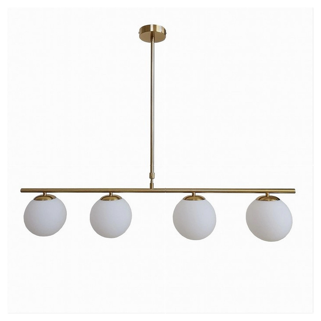 foto del prodotto trade shop - lampadario a sospensione oro con 4 sfere bolle bianche in vetro attacco g9 33917 -