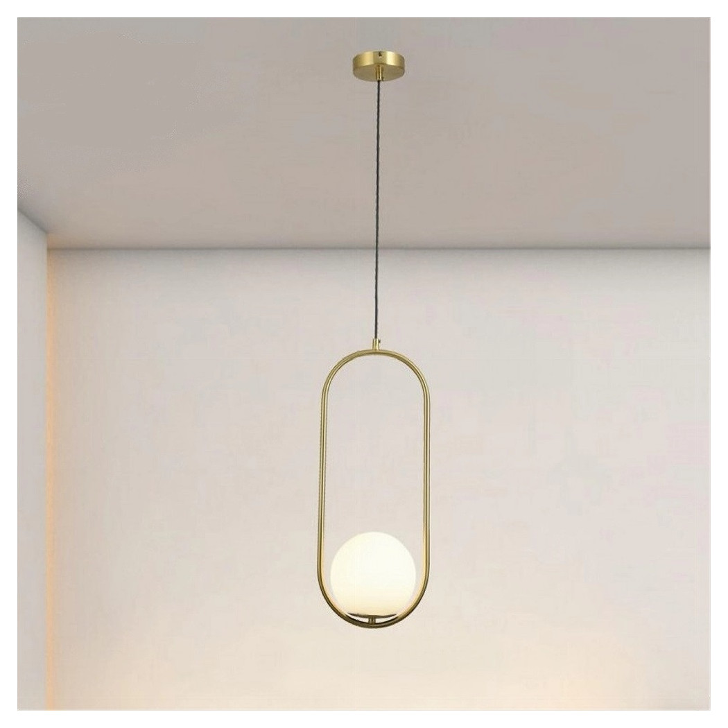 foto del prodotto trade shop lampadario a sospensione oro ovale con sfera vetro attacco e27 moderna minimal 32835 