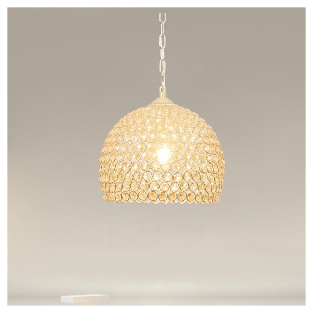 foto del prodotto trade shop lampadario a sospensione semi sfera oro cupola con cristalli incastrati e27 32958 