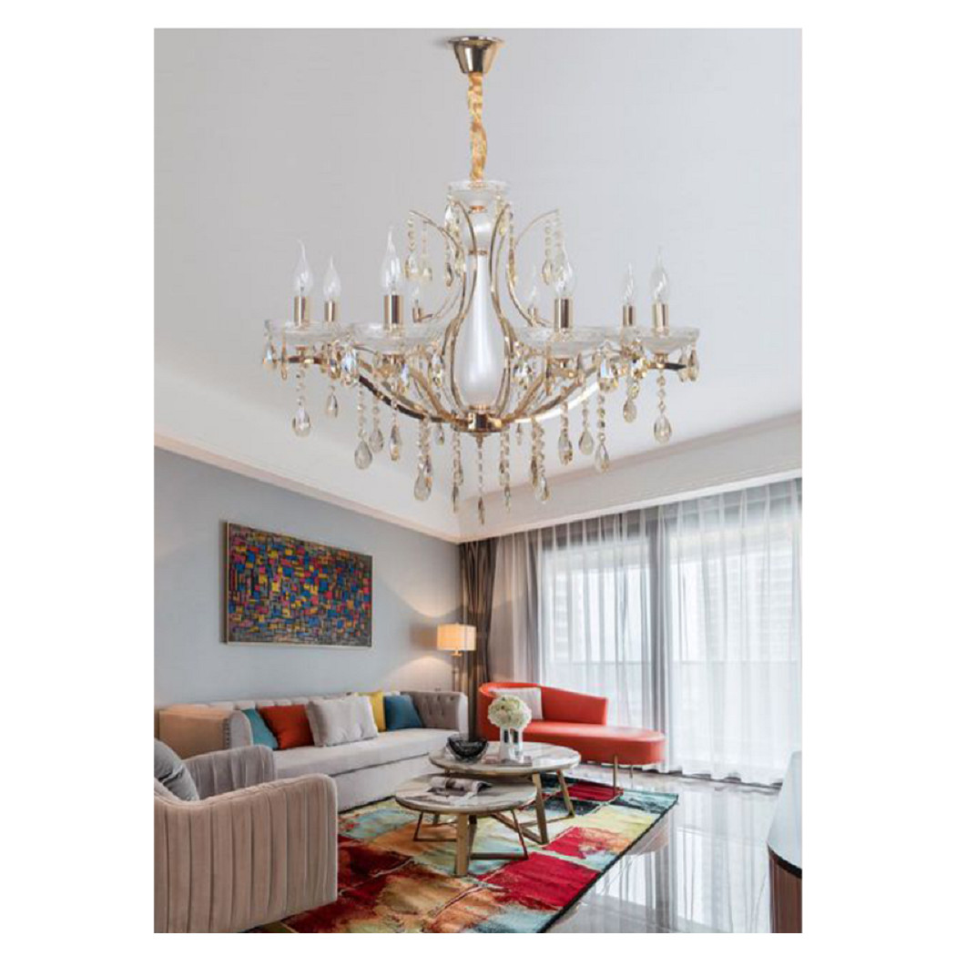 foto del prodotto trade shop lampadario a sospensione soffitto classico 8 bracci e14 effetto cristallo a60 8 