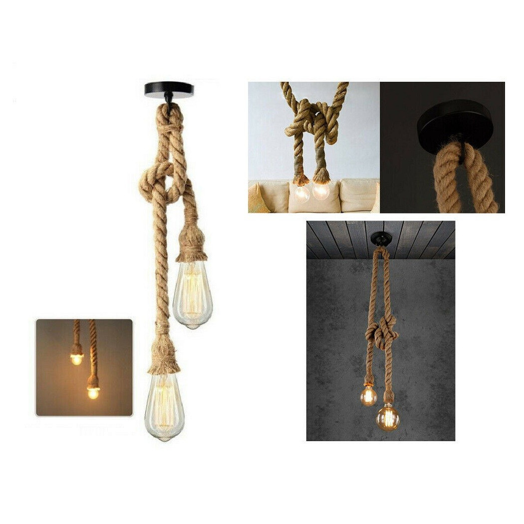 foto del prodotto trade shop lampadario a sospensione soffitto corda doppia e27 portalampada pendente vintage 