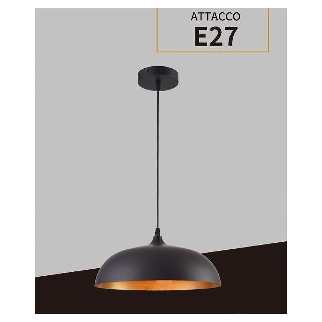 foto del prodotto trade shop lampadario a sospensione soffitto e27 ferro paralume moderno elegante cupola b90 nero