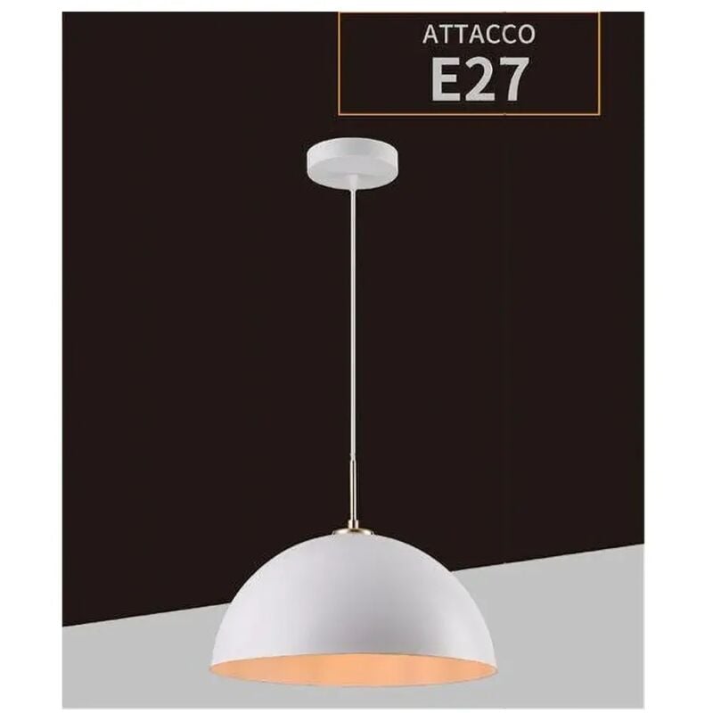 foto del prodotto trade shop lampadario a sospensione soffitto e27 paralume cupola in ferro elegante ip20 b92 bianco