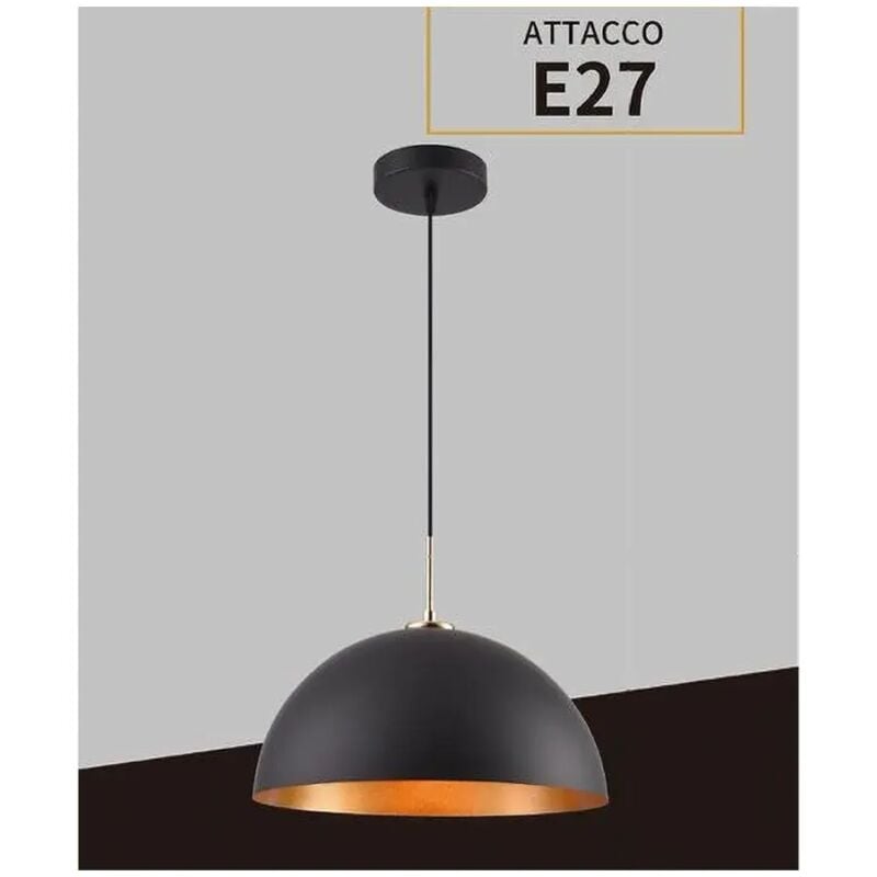 foto del prodotto trade shop lampadario a sospensione soffitto e27 paralume cupola in ferro elegante ip20 b92 nero