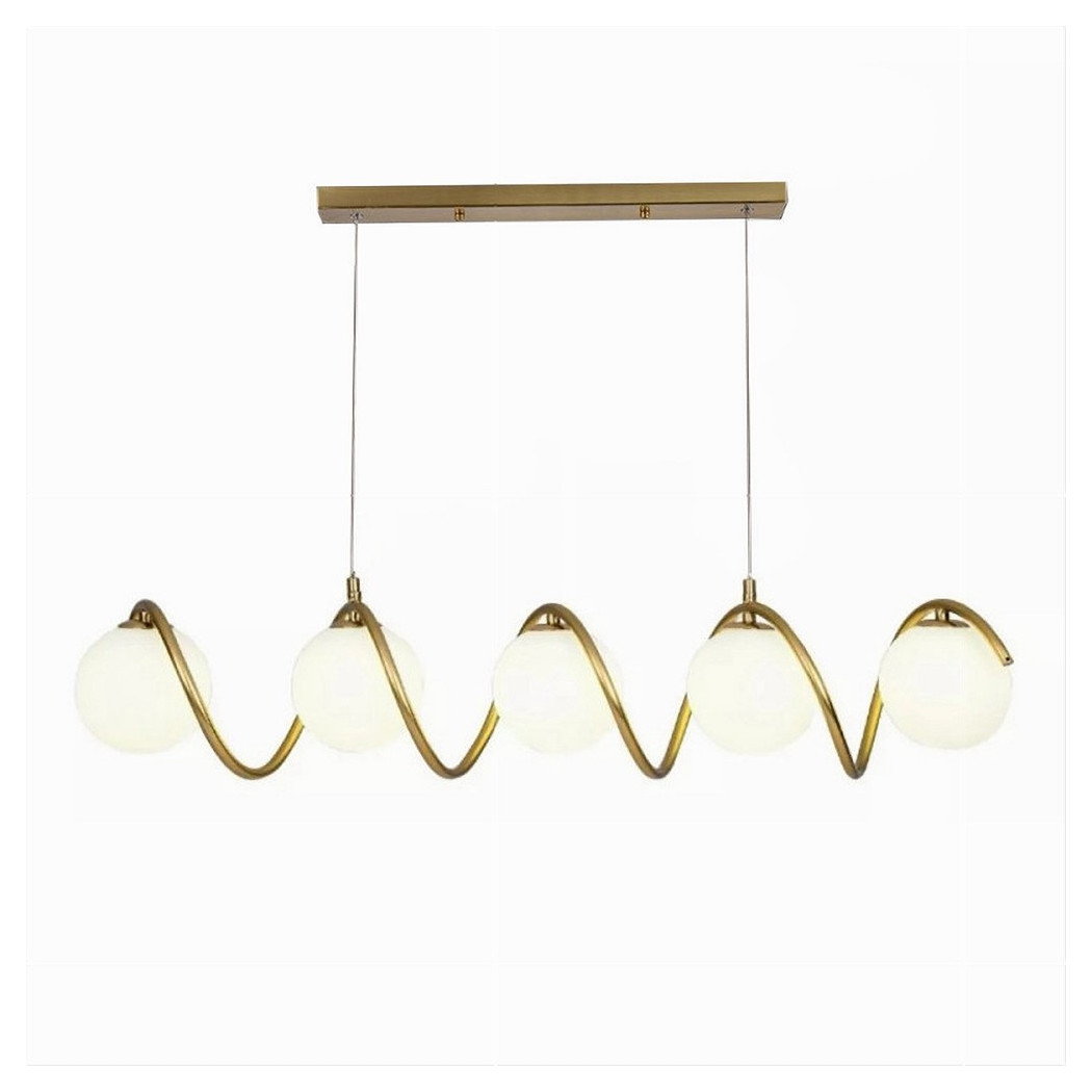 foto del prodotto trade shop lampadario a sospensione soffitto twister con 5 sfere vetro lampada bronzo g9 b96 