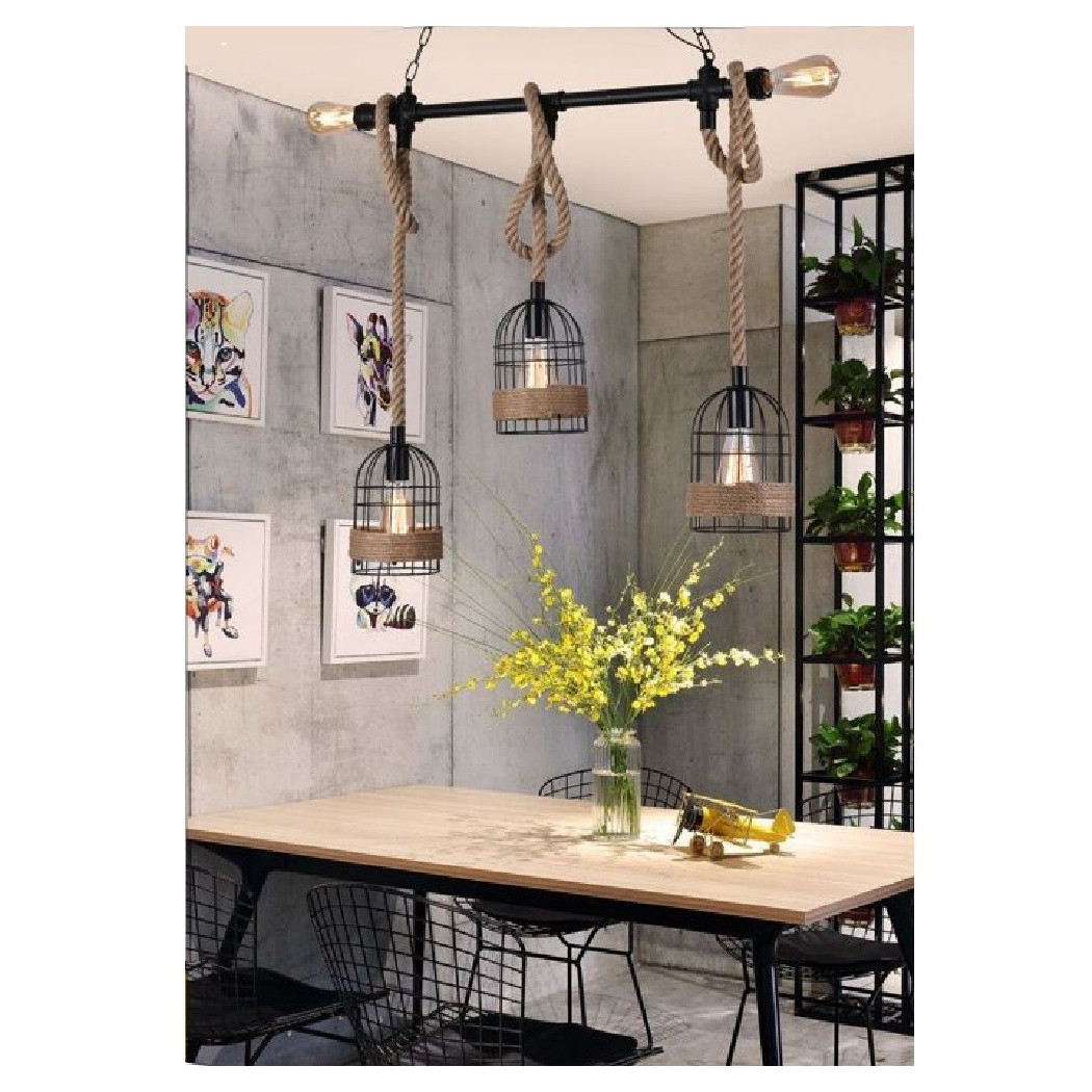 foto del prodotto trade shop lampadario a sospensione stile industriale in metallo corda canapa retr b60 5 