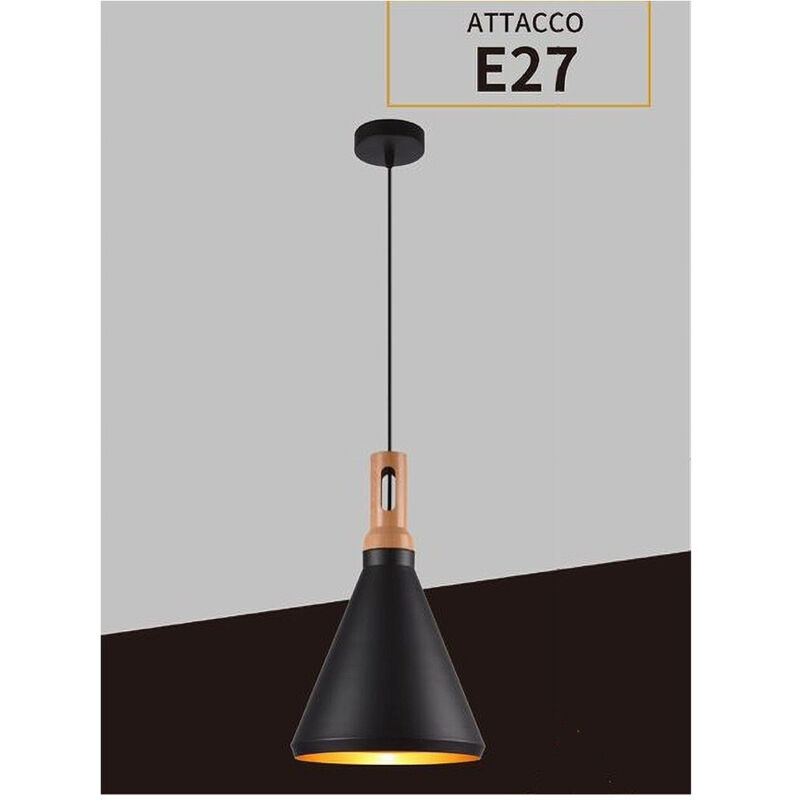 foto del prodotto trade shop lampadario a sospensione stile industriale in metallo pendente a cono e27 a94 nero
