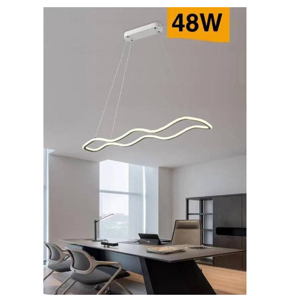 foto del prodotto trade shop lampadario bianco ondulato a led 48 w sospensione luce 6500k 3000k 4000k b67 b bianco caldo 