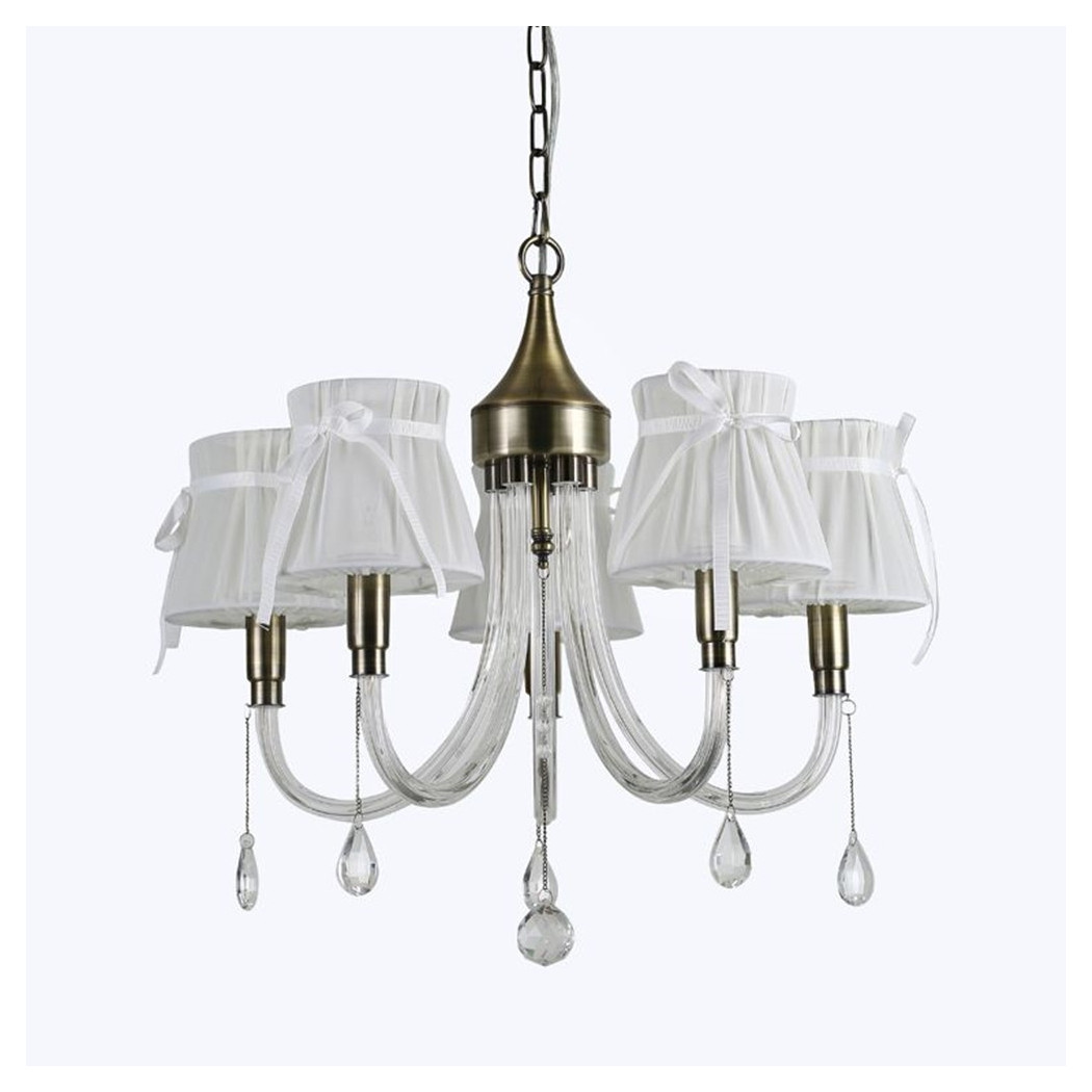 foto del prodotto trade shop lampadario classico bronzo bianco a 5 bracci lampada da soffitto a sospensione 92396 