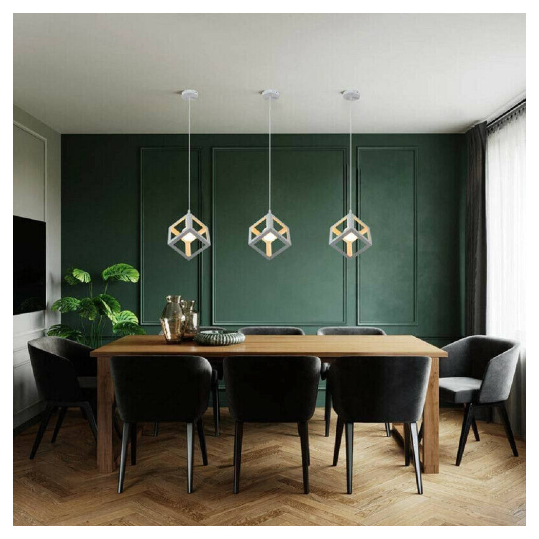 foto del prodotto trade shop lampadario da soffitto a sospensione a forma di cubo 3d portalampada e27 a24 bianco