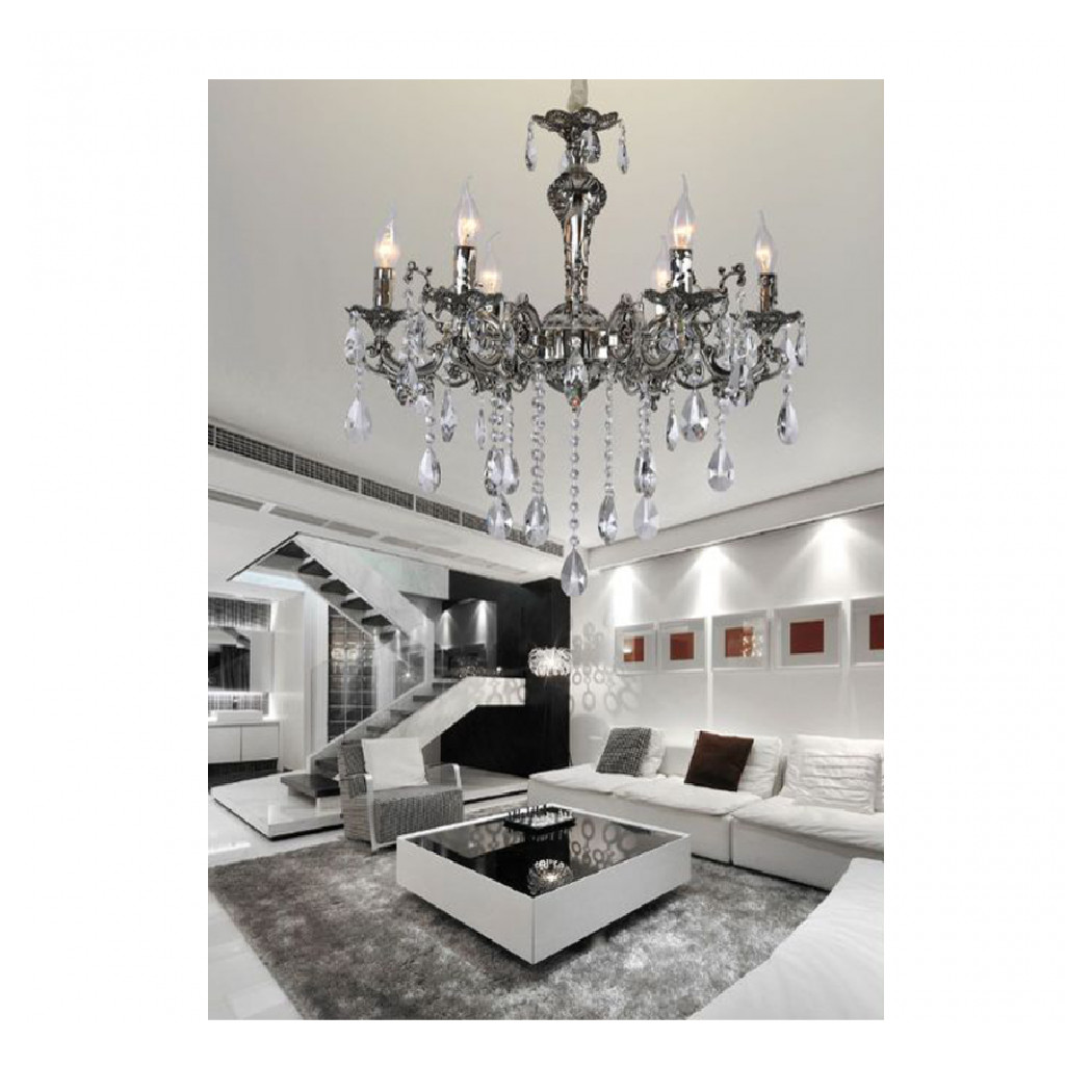 foto del prodotto trade shop lampadario da soffitto design classico 6 bracci con pendenti attacco e14 a03 6 