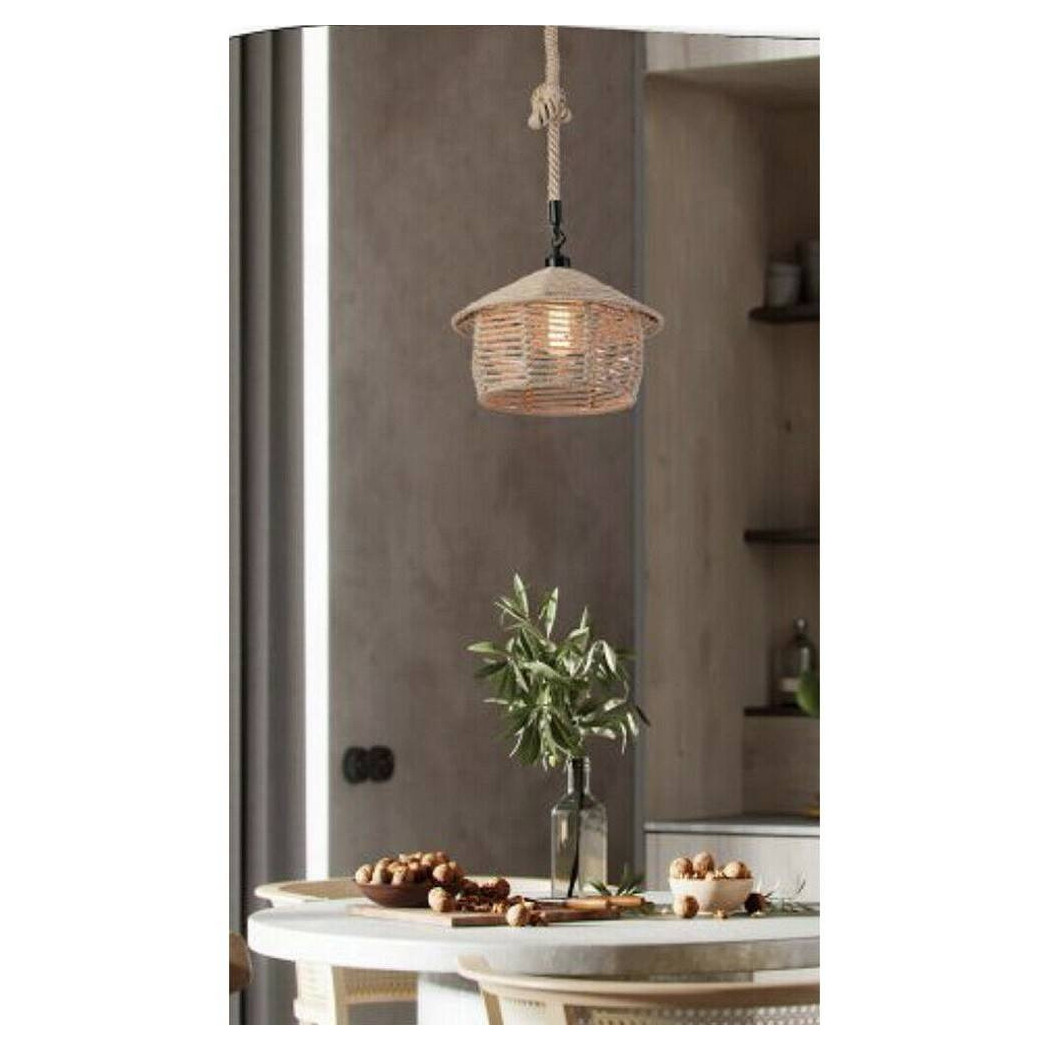foto del prodotto trade shop lampadario in corda canapa stile vintage retro lampada country attacco e27 a54 