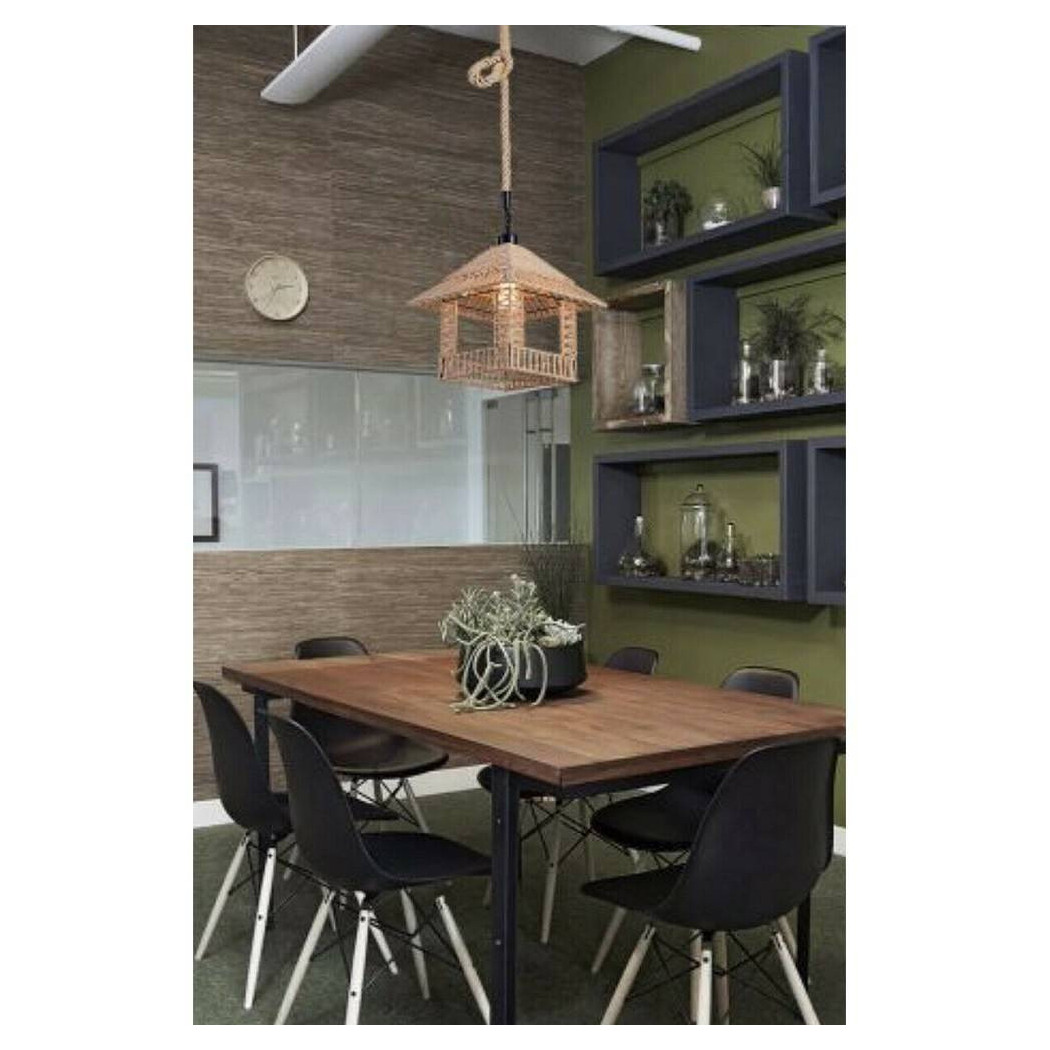 foto del prodotto trade shop lampadario in corda canapa stile vintage retro lampada country attacco e27 a56 