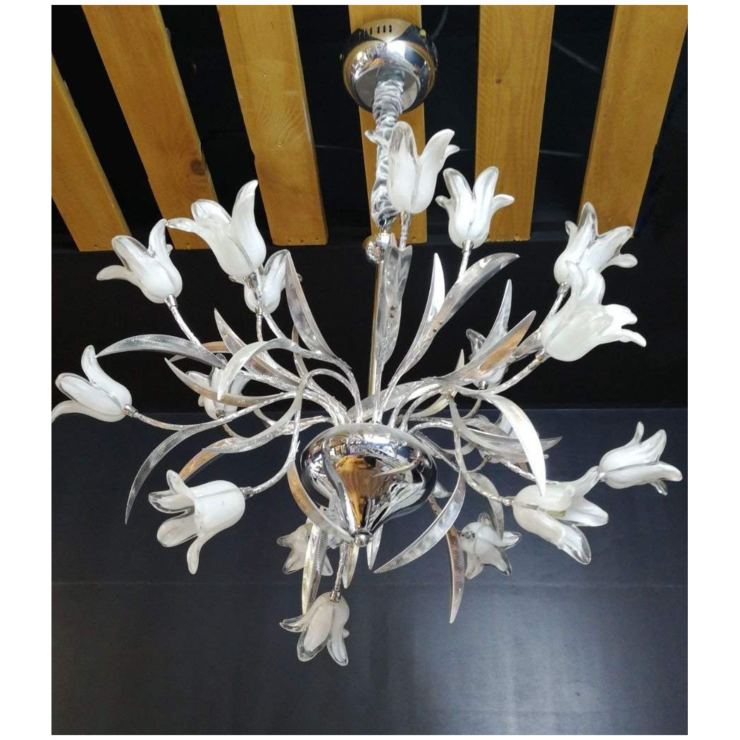 foto del prodotto trade shop lampadario lampada pendente fiori bianco acciaio vetro luce led sospensione soffitto 