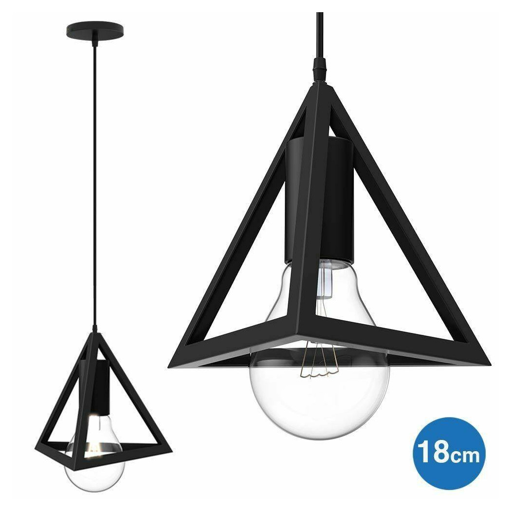 foto del prodotto trade shop lampadario lampada sospensione piramide 18cm design moderno paralume nero 