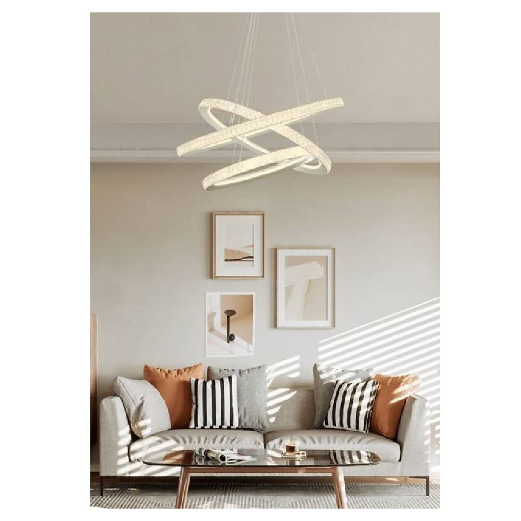 foto del prodotto trade shop lampadario led 132 w bianca 3 anelli con cristalli luce 6500k 3000k 4000k lp 33b bianco caldo 