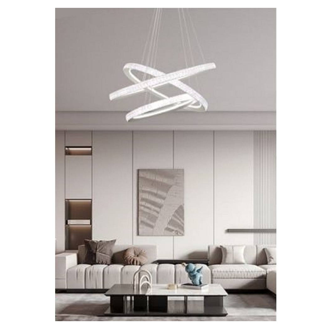 foto del prodotto trade shop lampadario led 132 w bianca 3 anelli con cristalli luce 6500k 3000k 4000k lp 33b bianco freddo 
