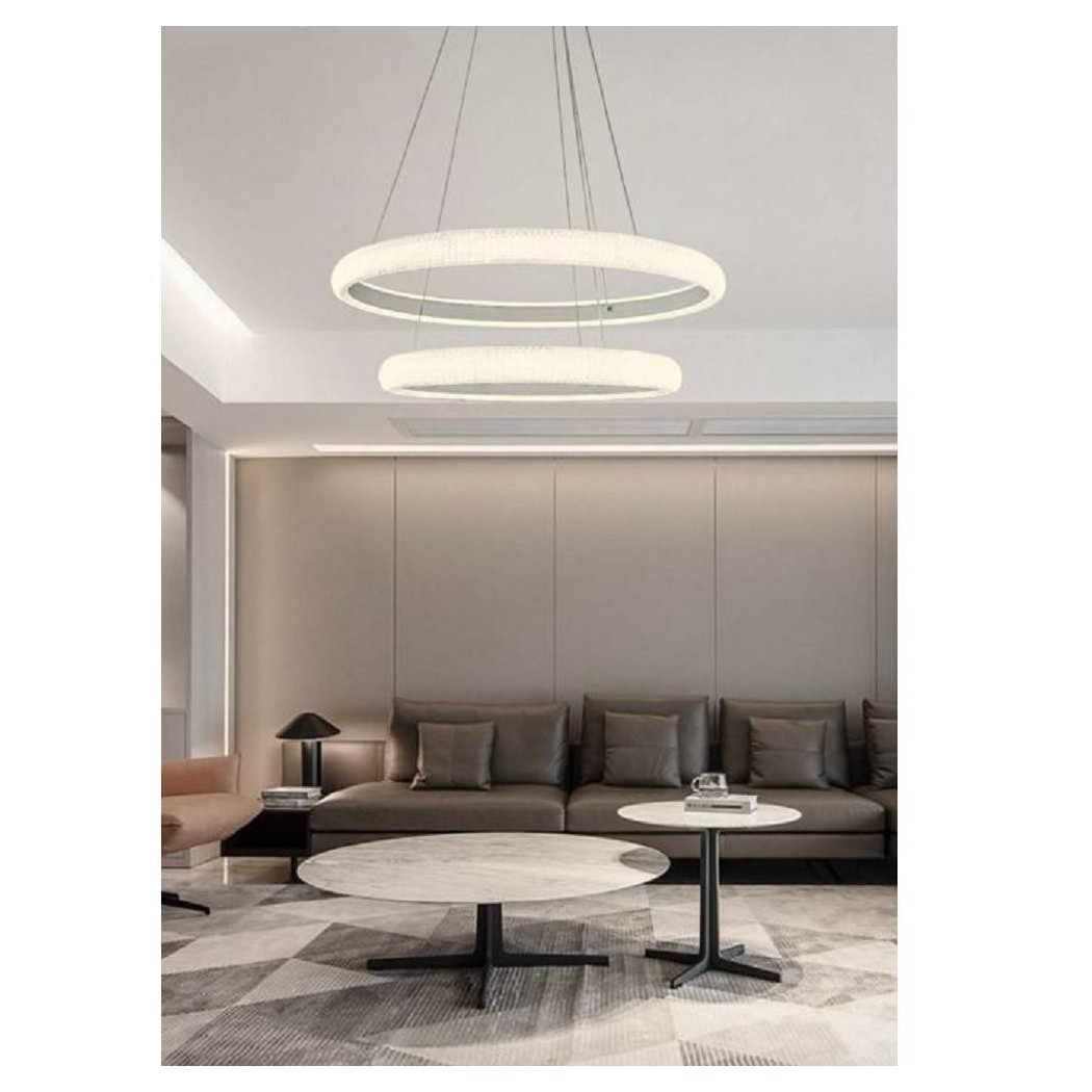 foto del prodotto trade shop lampadario led 51w a sospensione 2 anelli cristalli luce 6500k 3000k 4000k lp 38b bianco naturale 