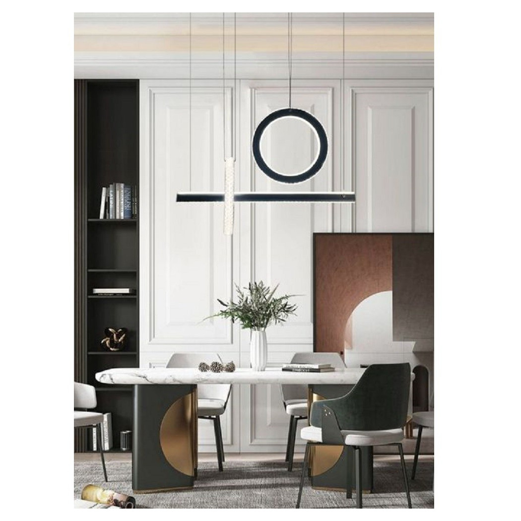 foto del prodotto trade shop lampadario led 80w a sospensione luce 6500k 4000k effetto cristallo moderno lp 23 nero bianco naturale 