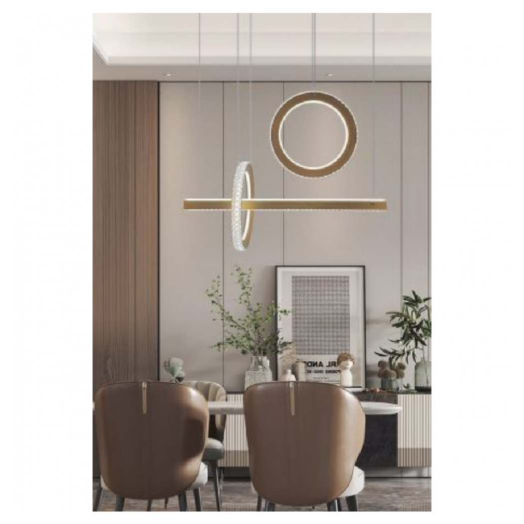 foto del prodotto trade shop lampadario led 80w a sospensione luce 6500k 4000k effetto cristallo moderno lp 23 oro bianco freddo 