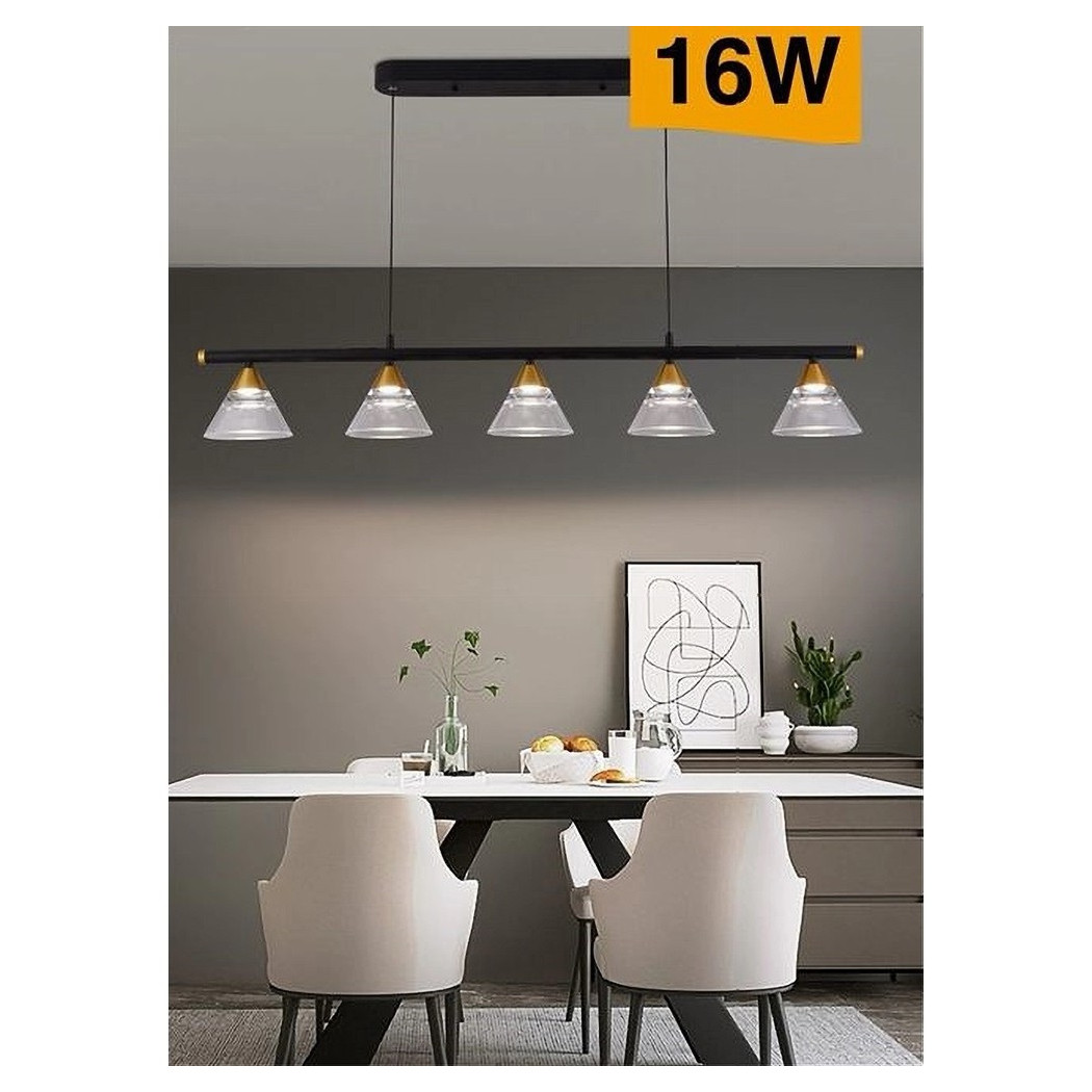 foto del prodotto trade shop lampadario led a sospensione 16watt nero con 5 luci 3 colorazioni di luce a69 3c 