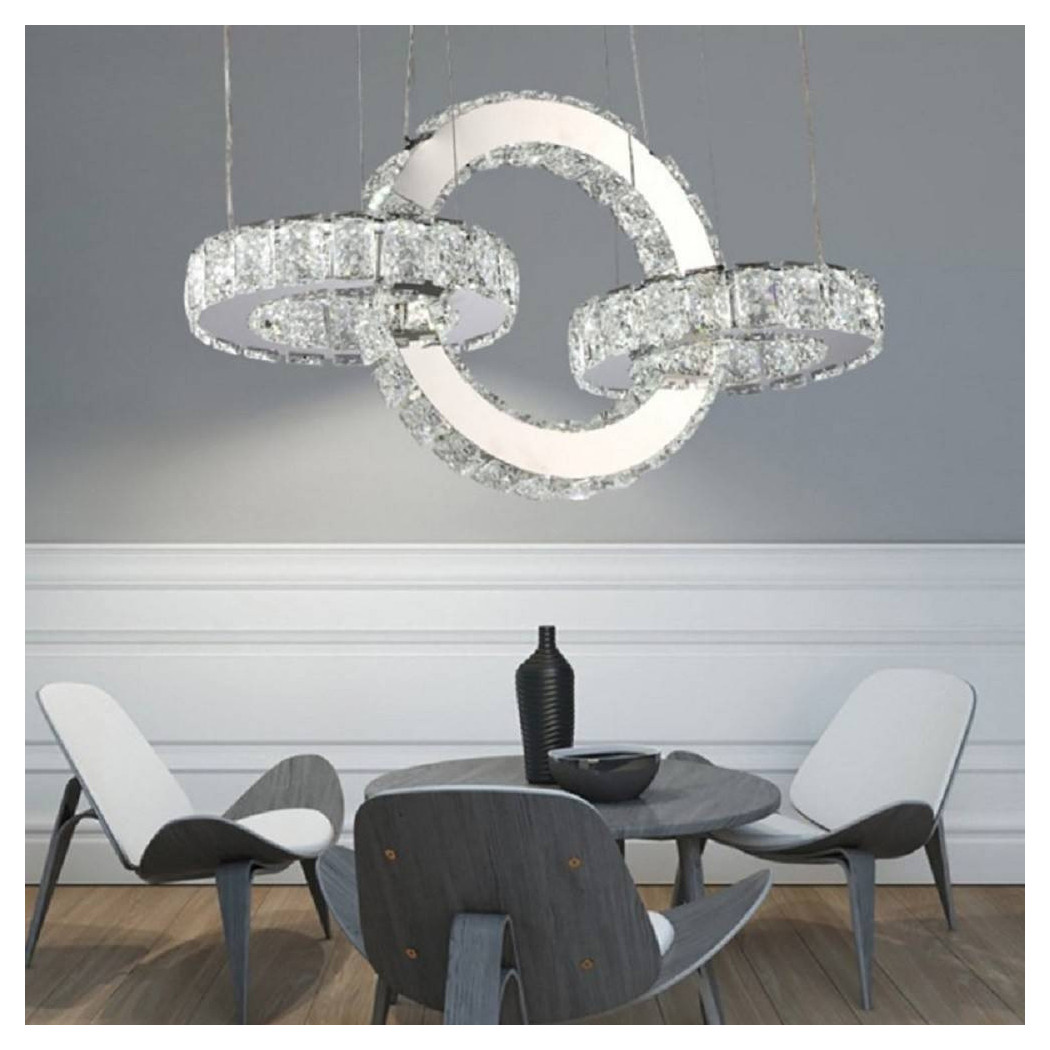 foto del prodotto trade shop lampadario led design moderno cerchi di cristallo 25 watt luce bianco freddo b34 