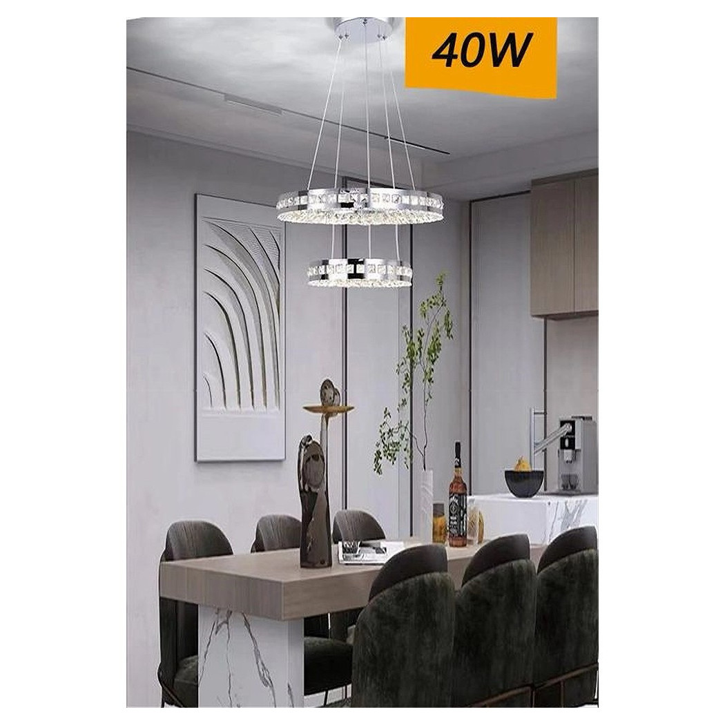 immagine 0 del prodotto trade shop lampadario led soffitto 40 w sospeso 2 anelli in cristallo luce fredda 8000k b71 