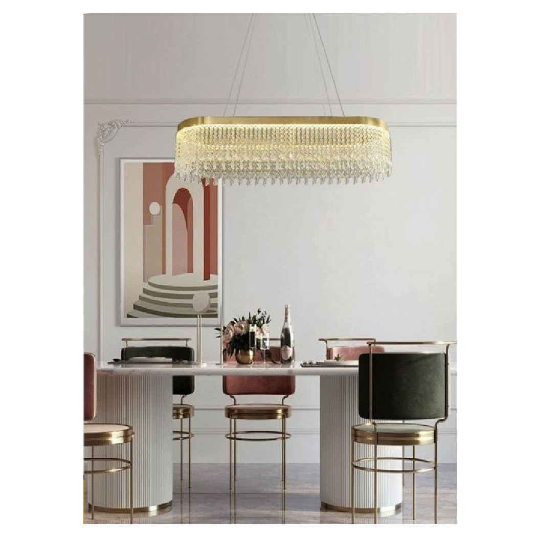 foto del prodotto trade shop lampadario led soffitto sospensione contemporaneo cristalli ovale dorato lp 29 