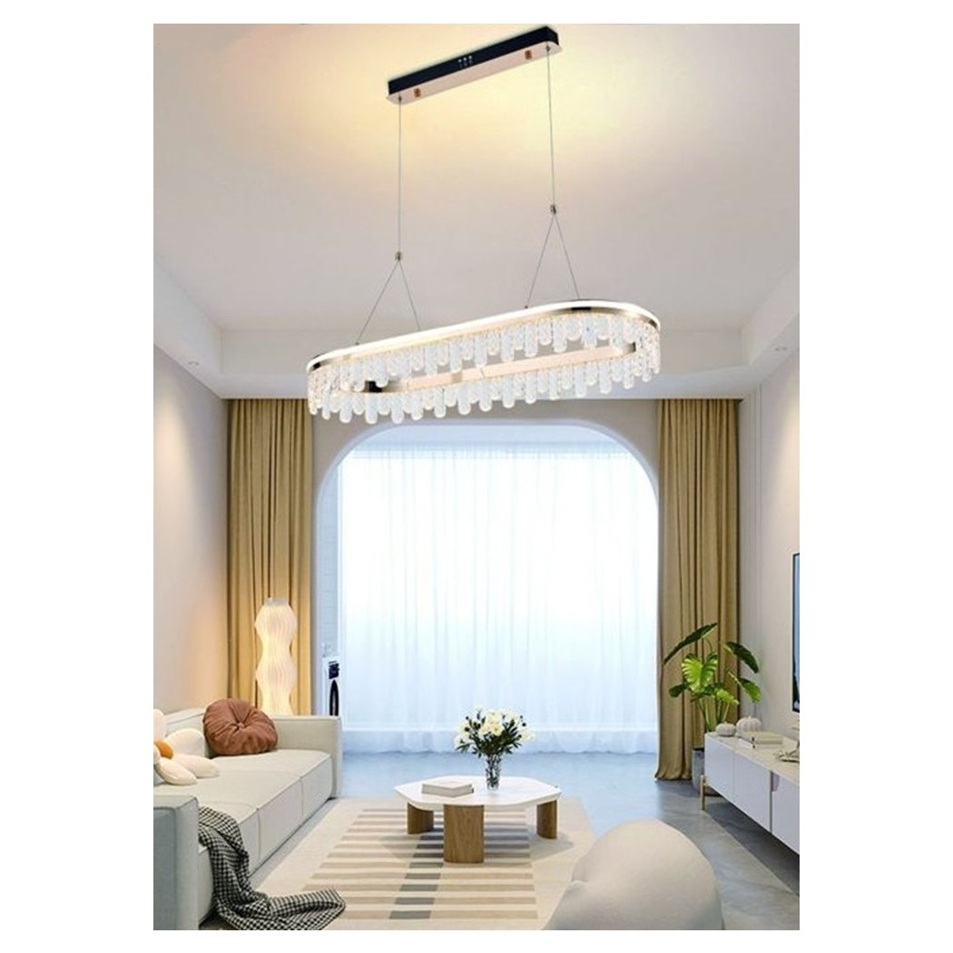 foto del prodotto trade shop lampadario led sospeso oro 50 w ovale con cristalli 3 colorazione luce lp 40 3c 