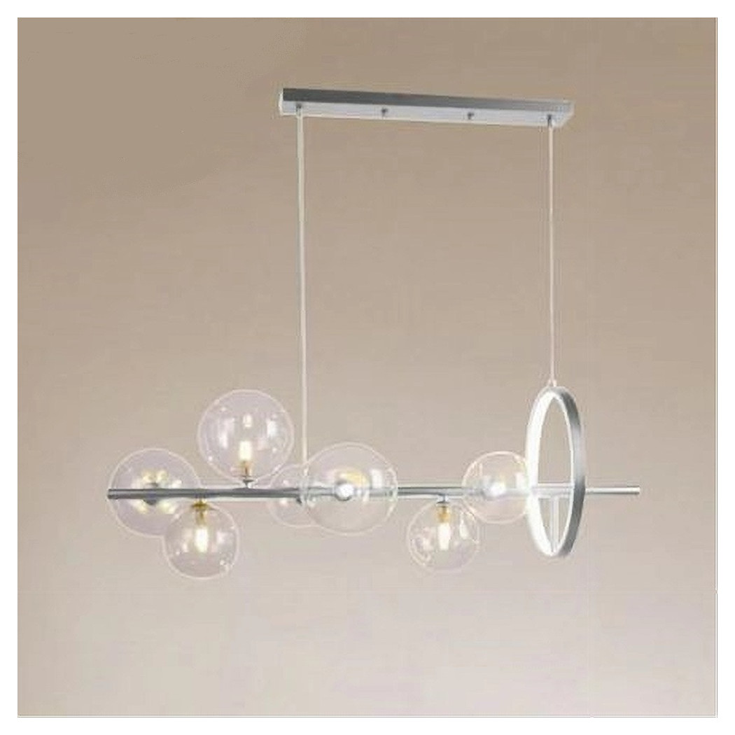 foto del prodotto trade shop lampadario moderno a sospensione argento 7 sfere g9 bolle in vetro con cerchio 71690 