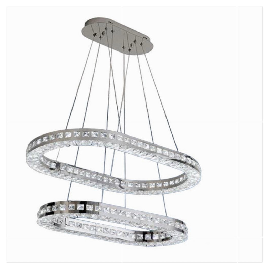 foto del prodotto trade shop lampadario moderno a sospensione led luce fredda 40w 2 anelli ovali cristalli b49 