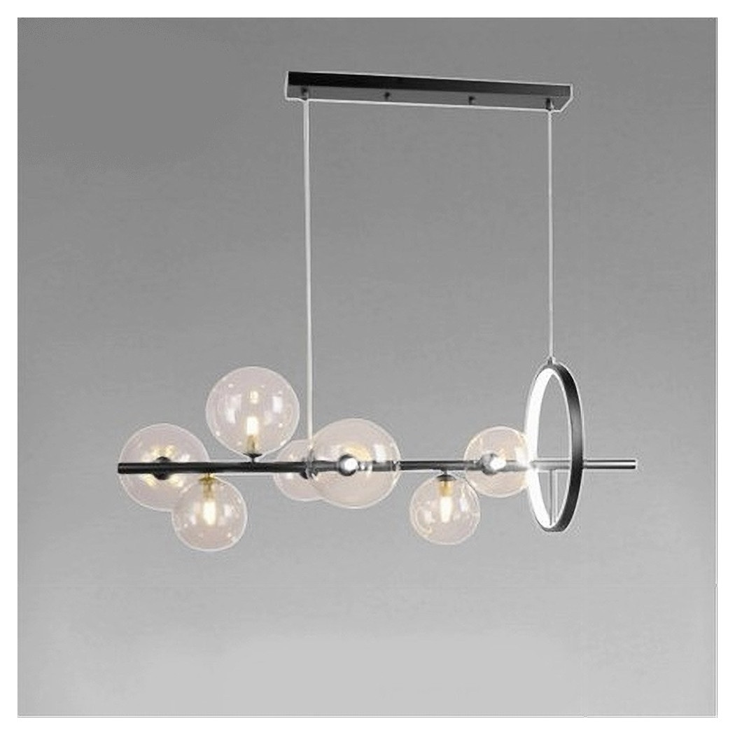 foto del prodotto trade shop lampadario moderno a sospensione nero 7 sfere g9 bolle in vetro con cerchio 71676 