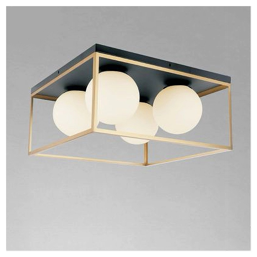 foto del prodotto trade shop lampadario moderno nero oro a soffitto plafoniera quadrata e27 nordico 4 sfere 32699 