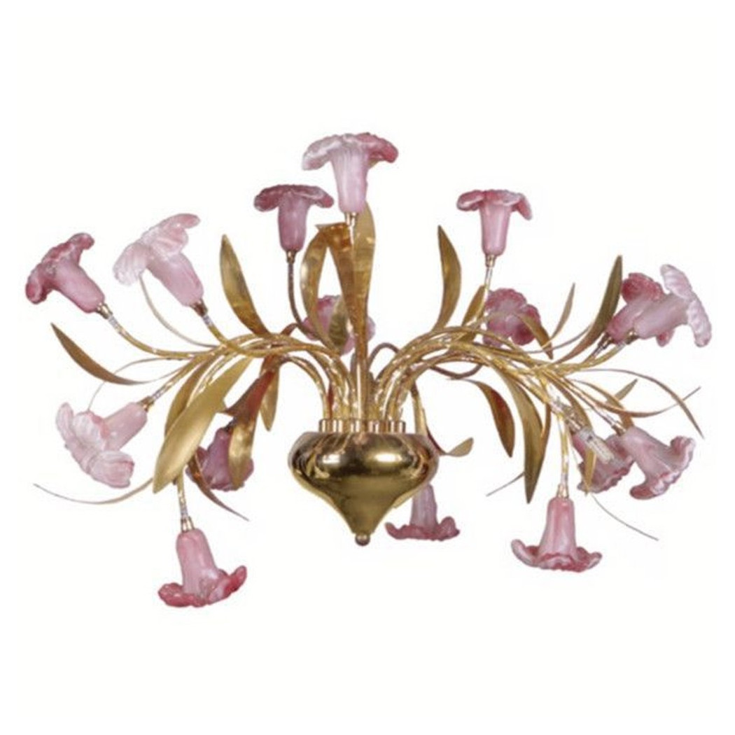 foto del prodotto trade shop lampadario pendente con fiori rosa acciaio oro vetro luce sospensione soffitto 