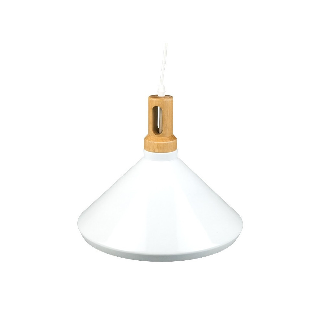 foto del prodotto trade shop lampadario pendente lampada a sospensione parabola bianca base in legno vt 7535 