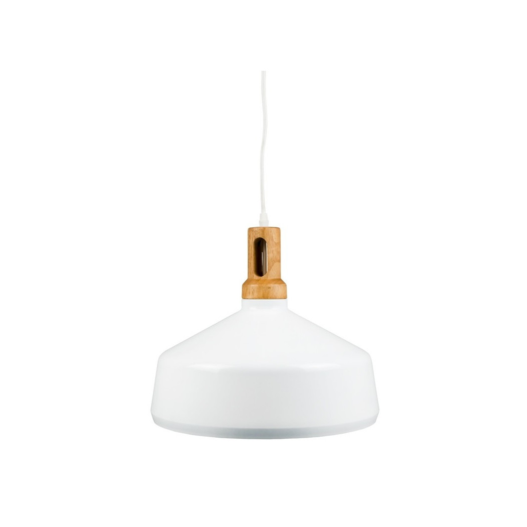foto del prodotto trade shop lampadario pendente lampada a sospensione parabola bianca base in legno vt 7545 