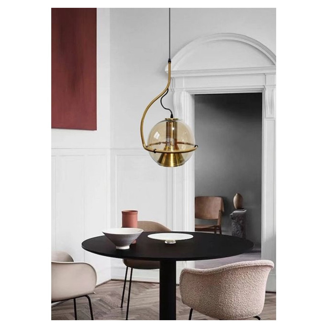 foto del prodotto trade shop lampadario sfera vetro pendente globo e27 lampada orientabile sospensione lp 87 oro