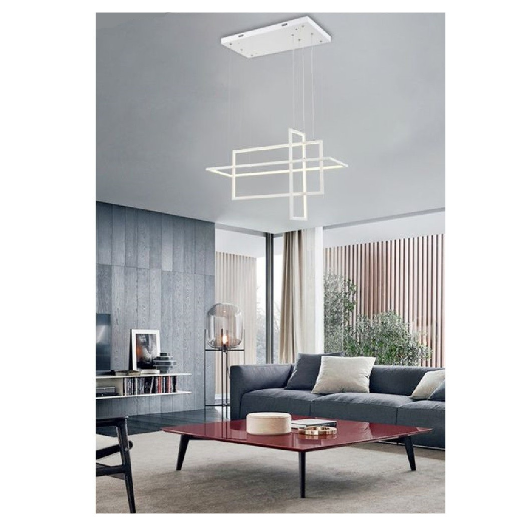 foto del prodotto trade shop lampadario sospensione 3 rettangoli moderna luce 4000k 3000k 6500k bianca lp 35 bianco caldo 