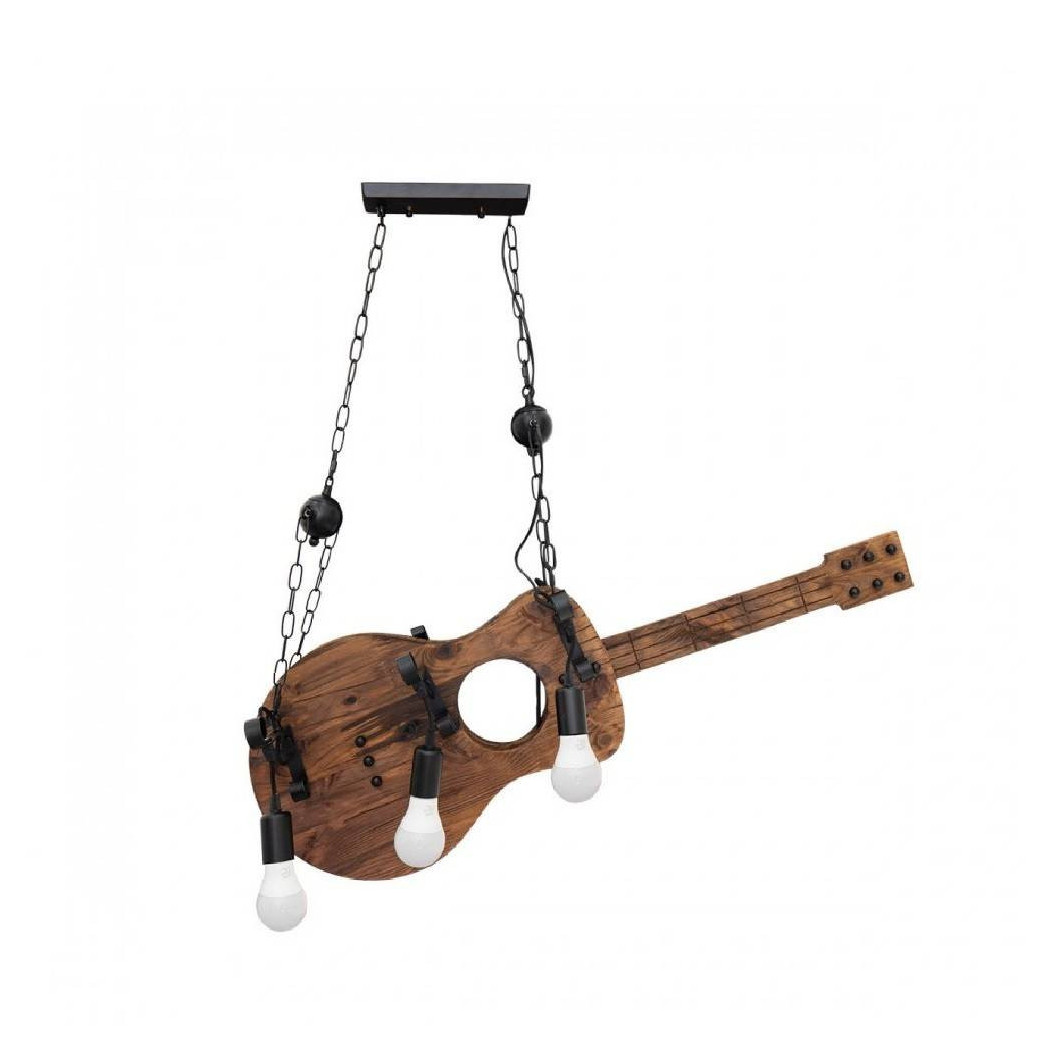 foto del prodotto trade shop lampadario sospensione design guitar in legno forma chitarra 6 attacchi e27 a53 