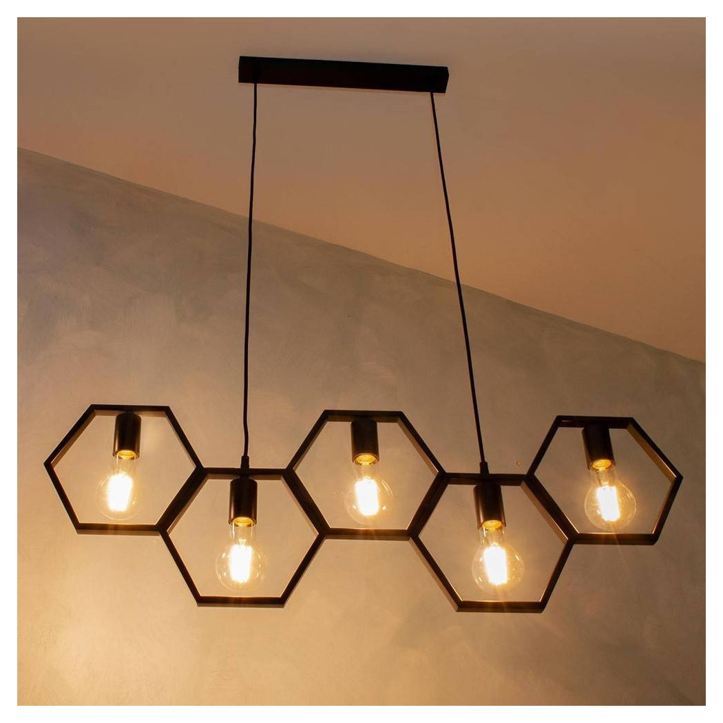 foto del prodotto trade shop lampadario sospensione geometrico esagonale e27 industriale nero vintage lp 89n 