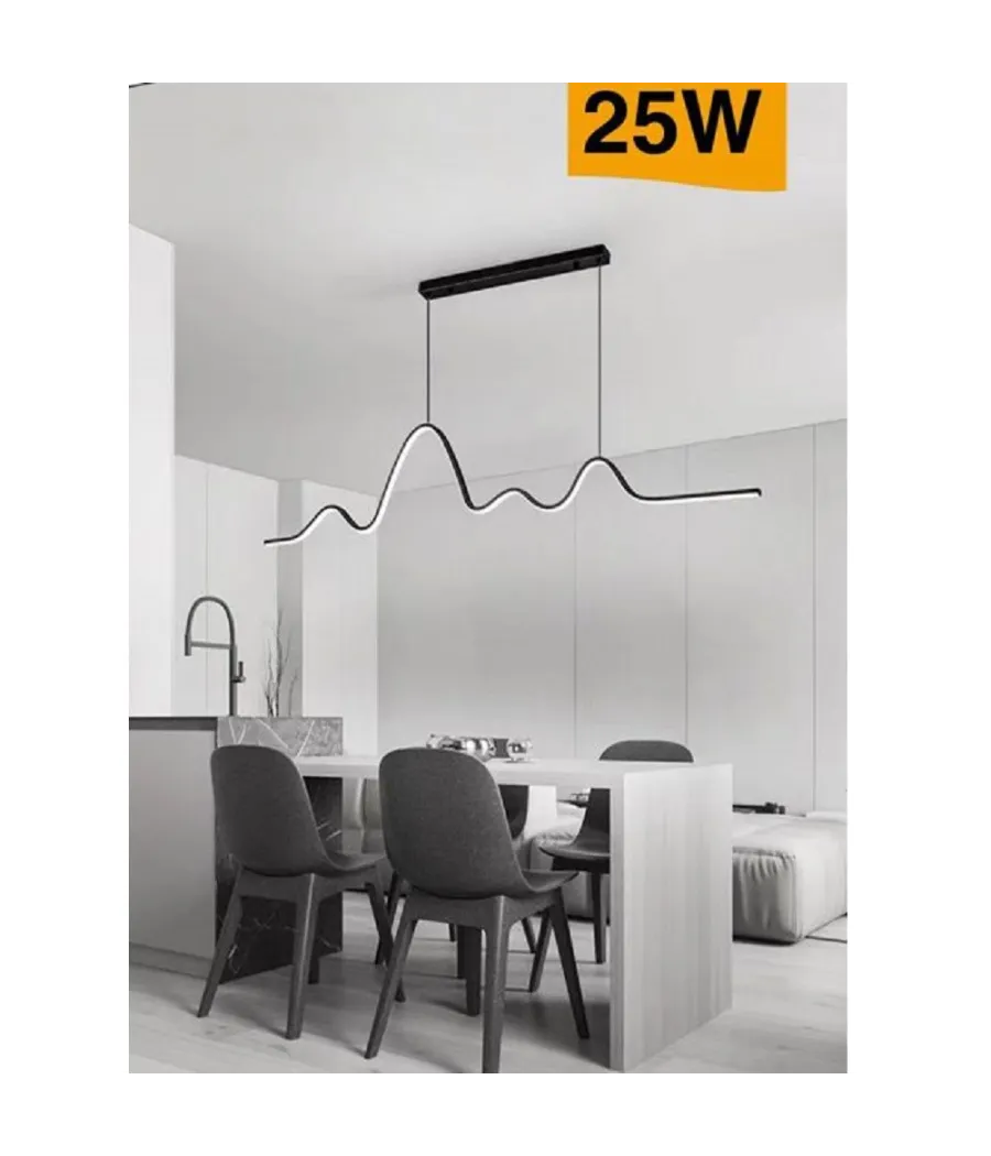 foto del prodotto trade shop - lampadario sospensione led 25w moderno onda sfalsata luce 4000k 6500k 3000k b73n - -bianco freddo -