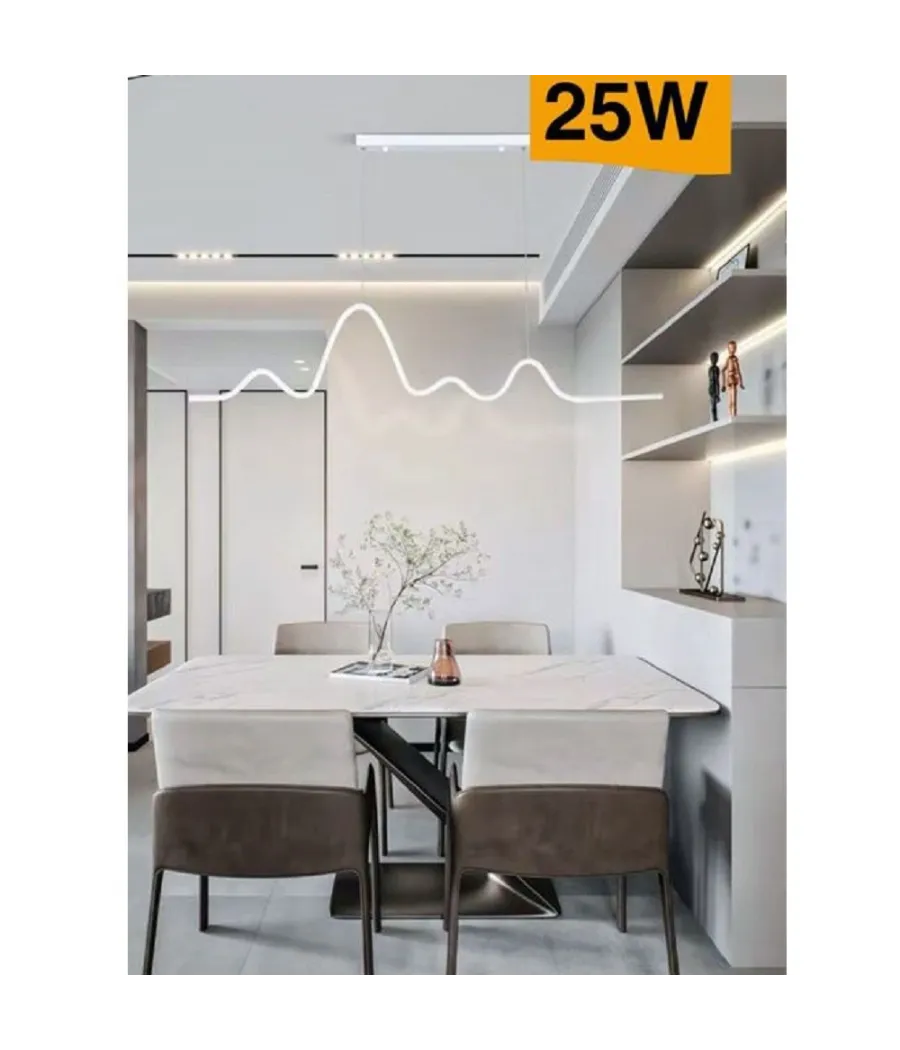 foto del prodotto trade shop lampadario sospensione led moderno onda sfalsata 25w luce 6500k 3000k 4000k b73b bianco freddo 