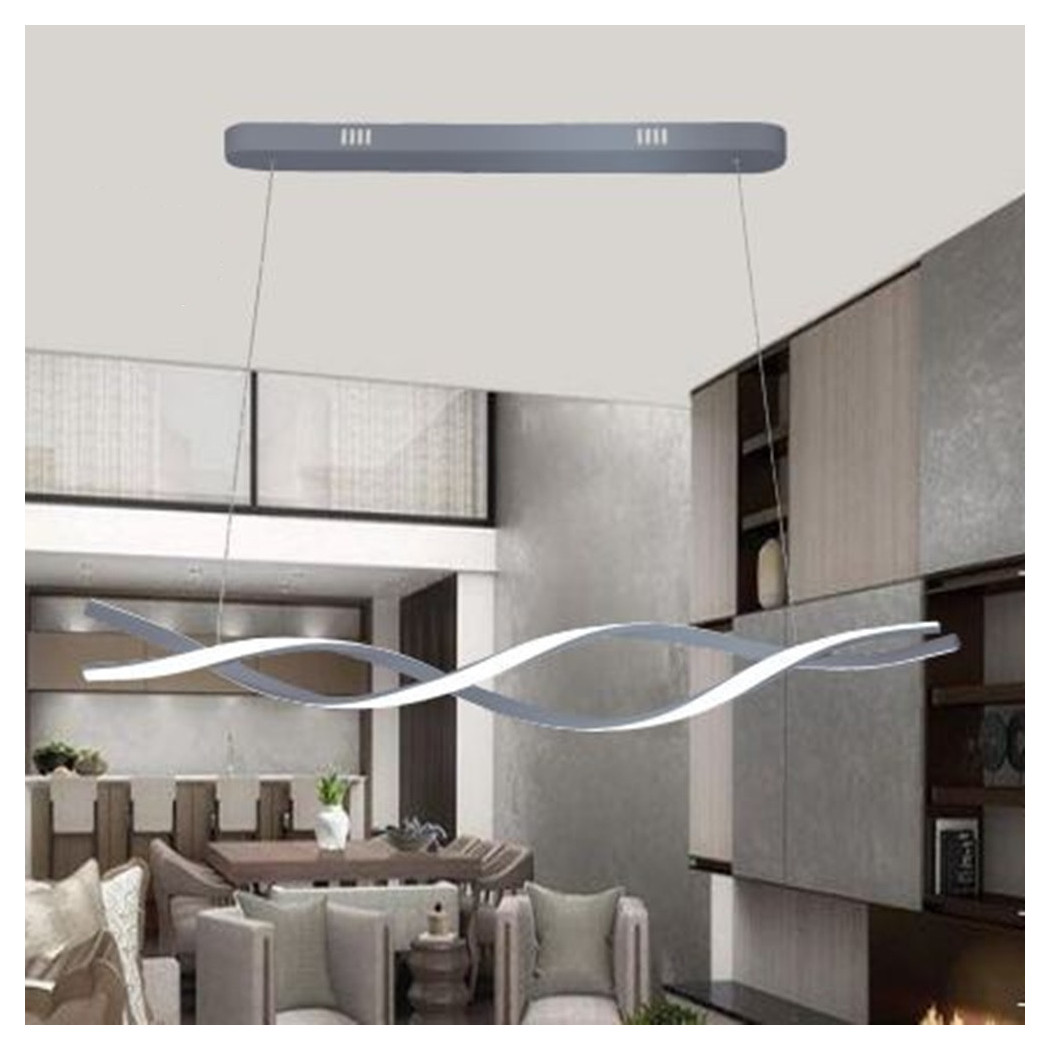 foto del prodotto trade shop - lampadario sospensione luce 3000k-6500k led 48w argento spirale vortice orizzontale 01127 -