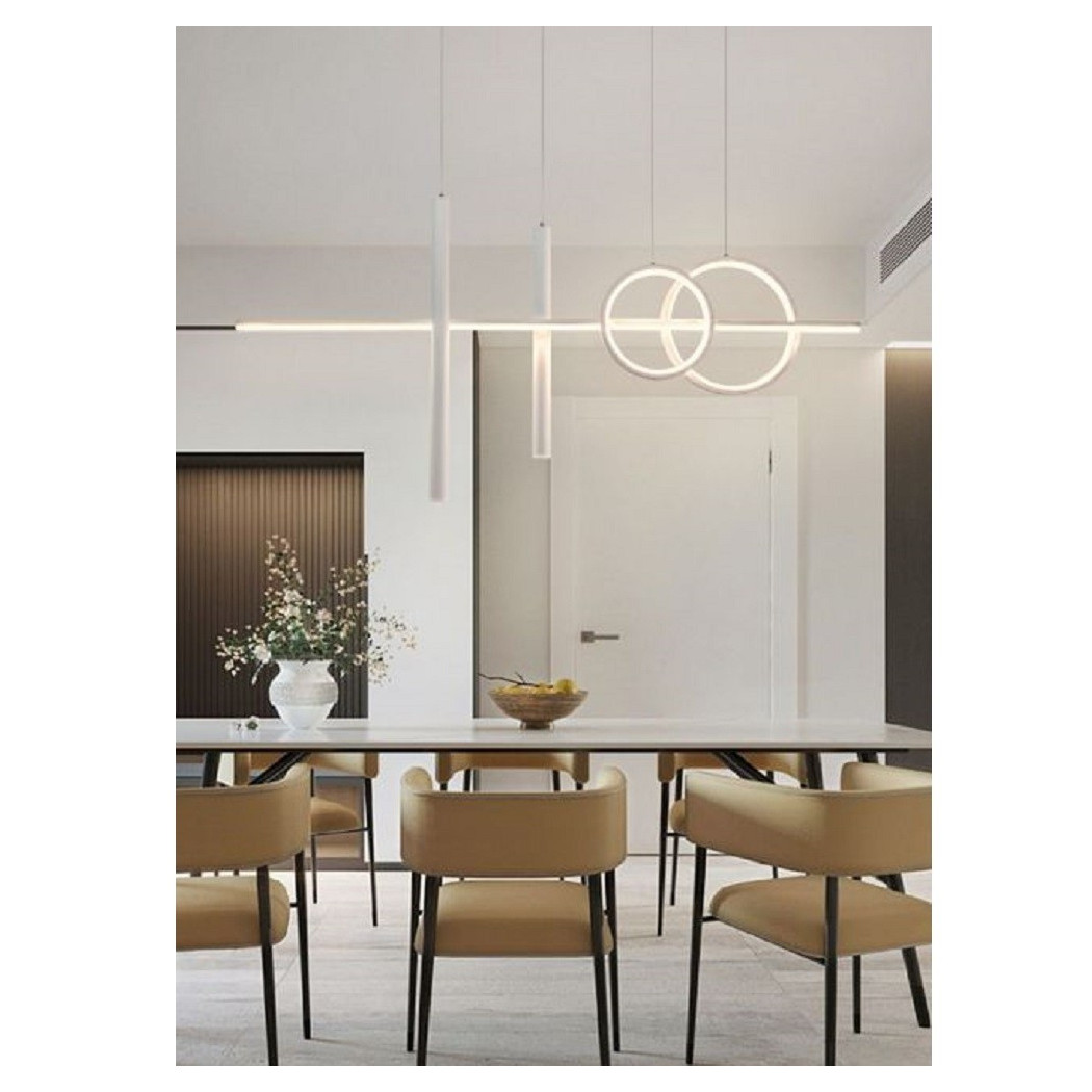 foto del prodotto trade shop lampadario sospeso con anelli punto luce cilindri luce 6500k 4000k 3000k lp 42b bianco naturale 
