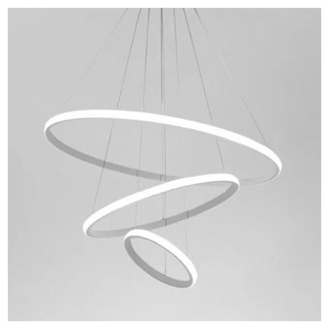 foto del prodotto trade shop lampadario sospeso led 100w 3 cerchi pendente anelli bianco luce 6500k moderno 50309 