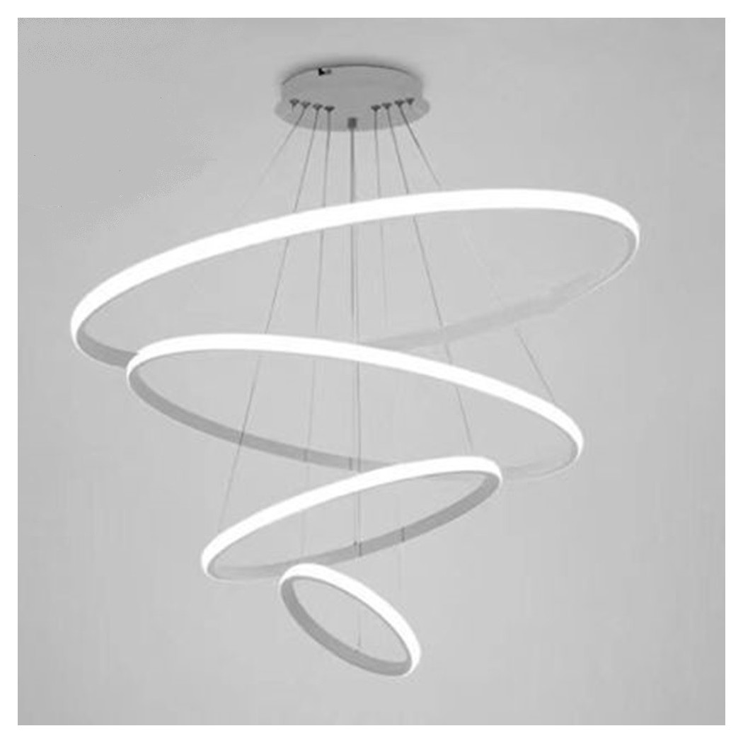 foto del prodotto trade shop lampadario sospeso led 120w 4 cerchi pendente rotondo anelli bianco luce 6500k 50316 