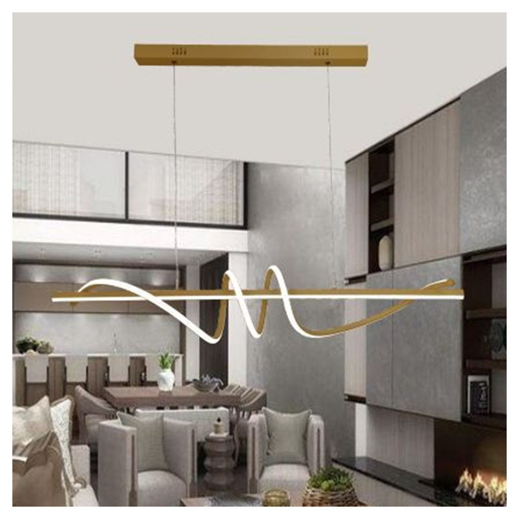 foto del prodotto trade shop lampadario sospeso led 65w oro spirale ondulato vortice orizzontale luce 3000k 6500k 01158 