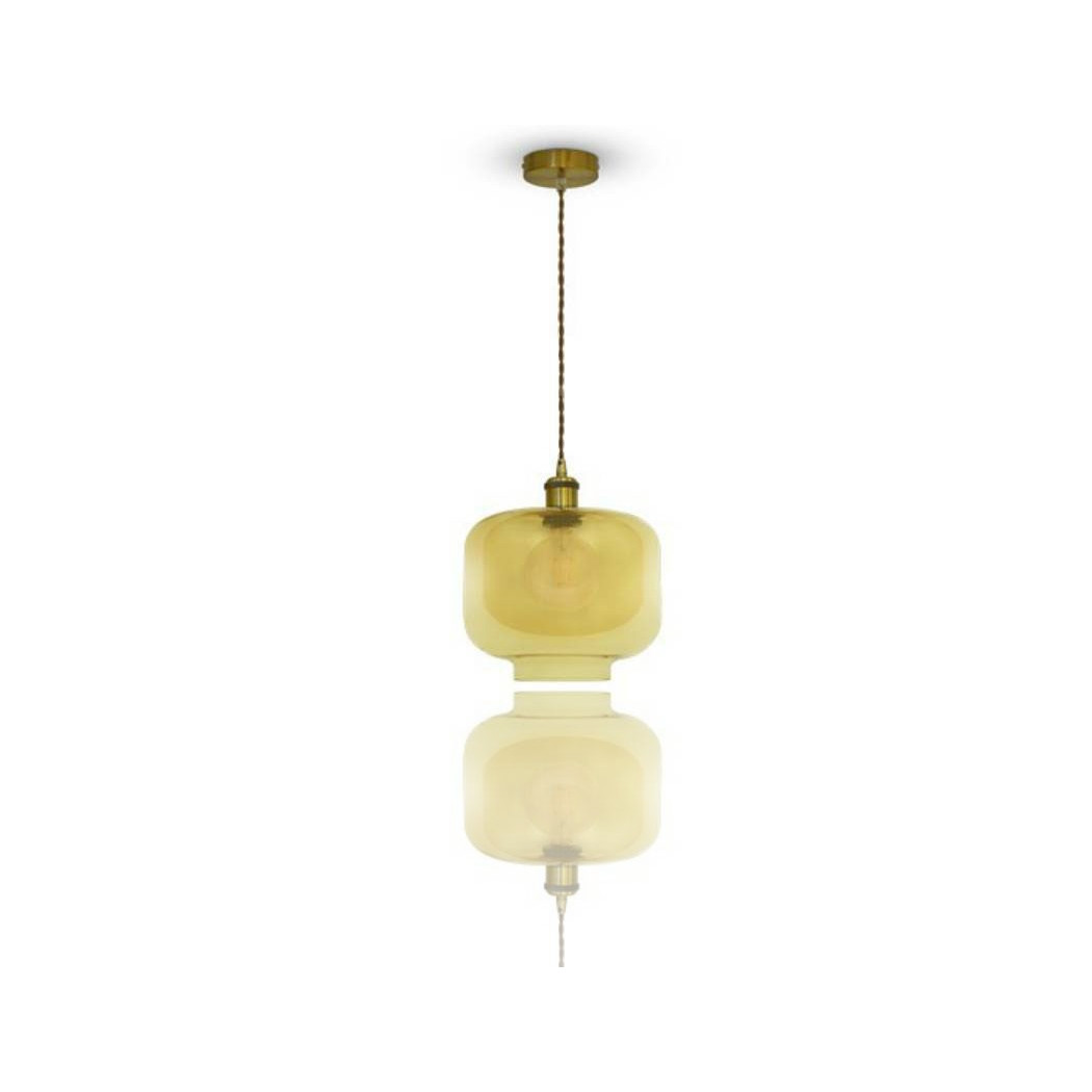 foto del prodotto trade shop lampadario vetro ambra metallo porta lampada v3740 sospensione moderno 25x28x118 